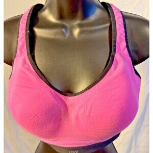 Victoria's Secret Sports Bra Top Hot Pink Black Firm Support 34DDD 34E Running